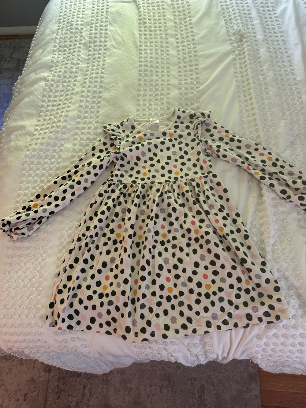 Hanna Andersson White Long-Sleeve Dress with Multicolor Polka Dots